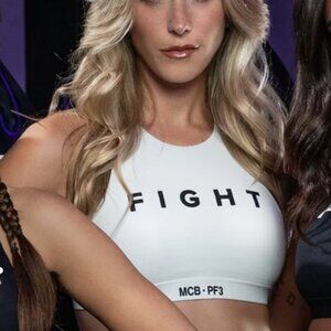 The Label MCB / PF3 SPORTS BRA WHITE/ Black "FIGHT" Size (8)